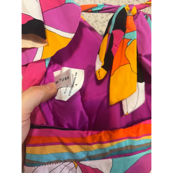 Trina Turk Gemini Floral Ruffle V Neck Tie Back Maillot One Piece Swimsuit Sz 8 - Picture 3 of 5
